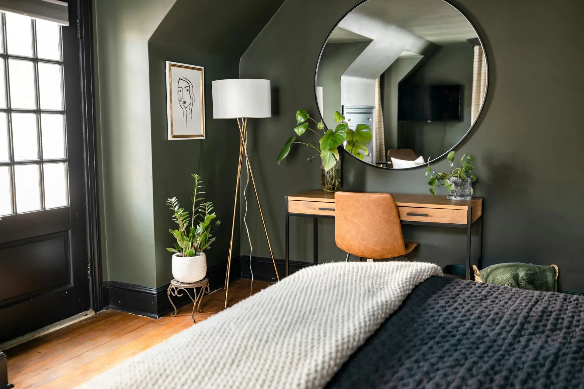 Full-width vanity mirror in a bathroom renovation